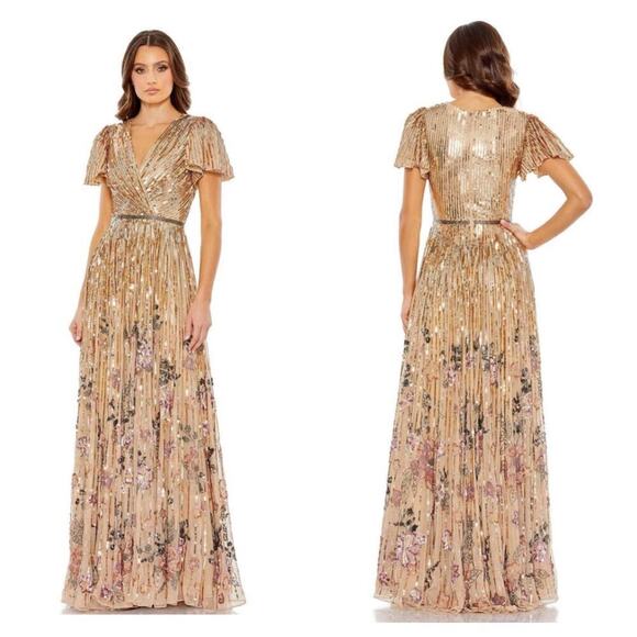 Mac Duggal 5637 Sequin Flounce Sleeve Evening Dress Copper Size 18 NWT - Picture 1 of 12
